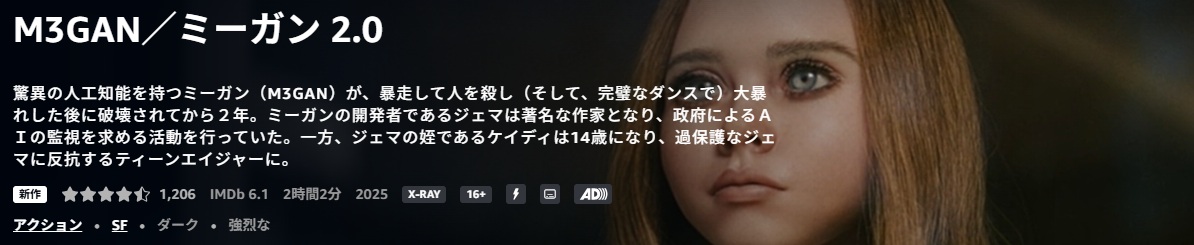 非現実的だけど面白い M3GAN/ミーガン 2.0/あらすじと感想